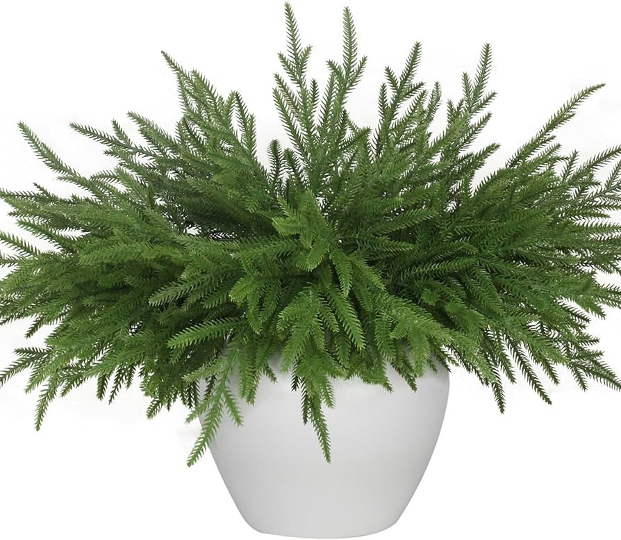 12 Pcs Artificial Norfolk Pine Branches - 18 Inch Faux Christmas Green Plants Greenery Stems Fake... | Amazon (US)