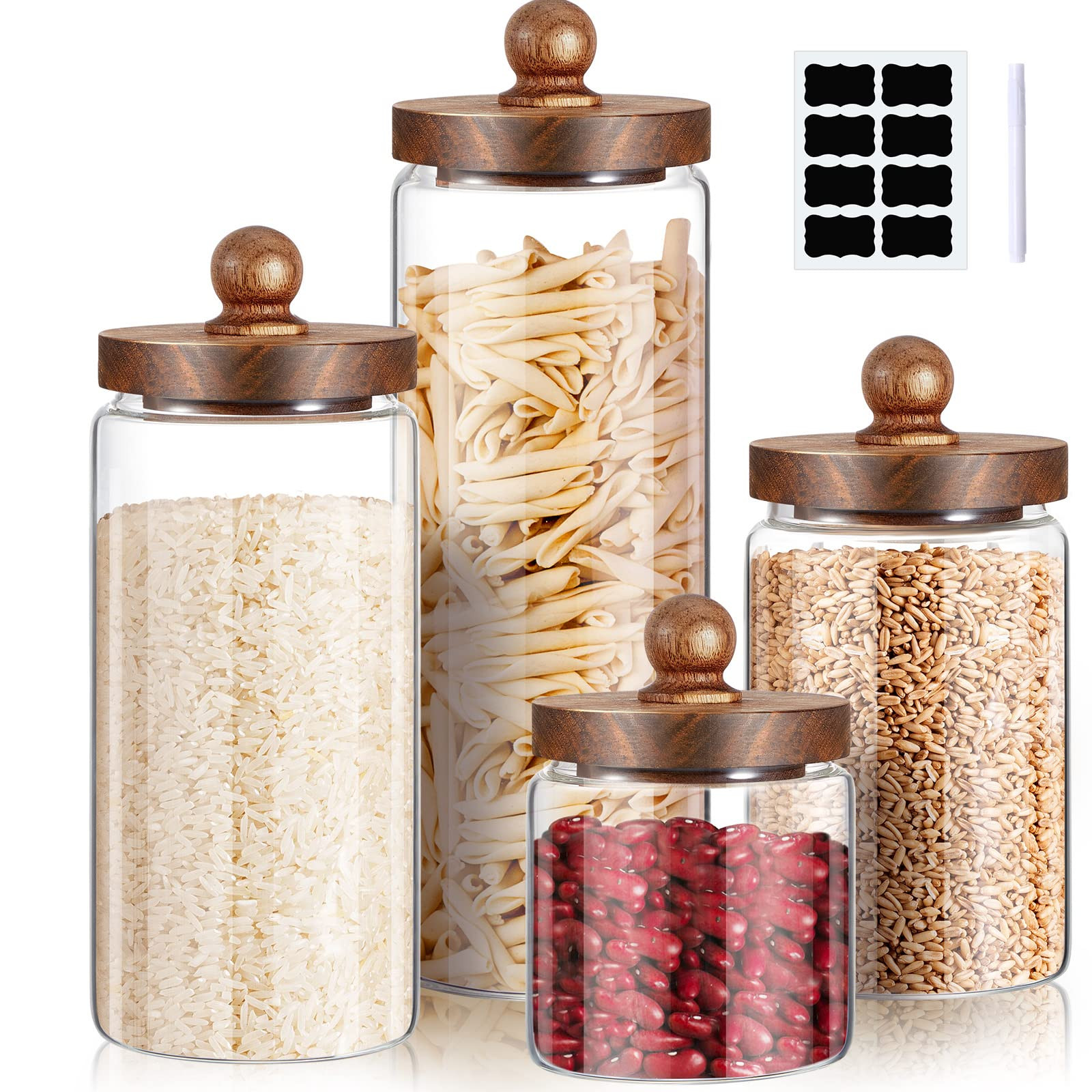 Gerrii Glass Storage Jars Set of 4, Clear Food Storage Containers with Wooden Lids Airtight Kitch... | Amazon (US)