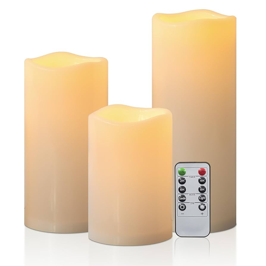 6" 8" 10" x 4" Waterproof Outdoor Flameless Candles Battery Operated LED Flickering Pillar Candle... | Amazon (US)