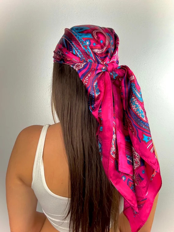 PAISLEY Silk Feel 100% Retro Hot Pink Royal Blue Satin | Etsy | Etsy (US)