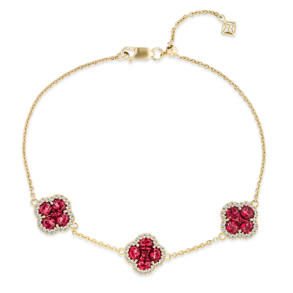 Alegria 3 Clover Lab Ruby Bracelet 2.70ct in 18k Gold Vermeil | The Diamond Store