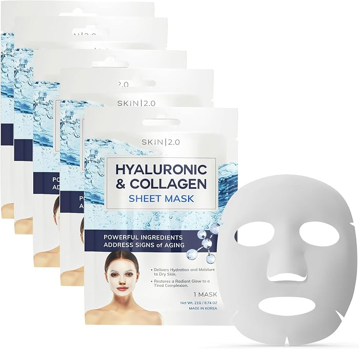 Skin 2.0 Hyaluronic Acid & Collagen Sheet Mask - Hydrating, Anti-Aging, Firming - Dermatologist T... | Amazon (US)