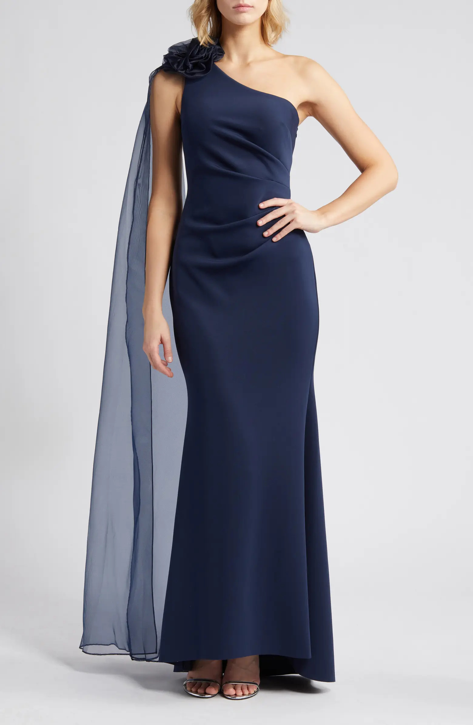 Eliza J One Shoulder Jersey Gown with Scarf Detail | Nordstrom | Nordstrom