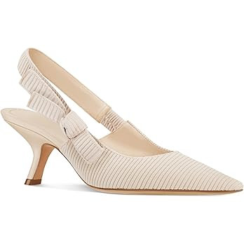 Coutgo Womens Slingback Kitten Heels Closed Pointed Toe Bowknot Knitted Slip On Work Pumps Dress ... | Amazon (US)