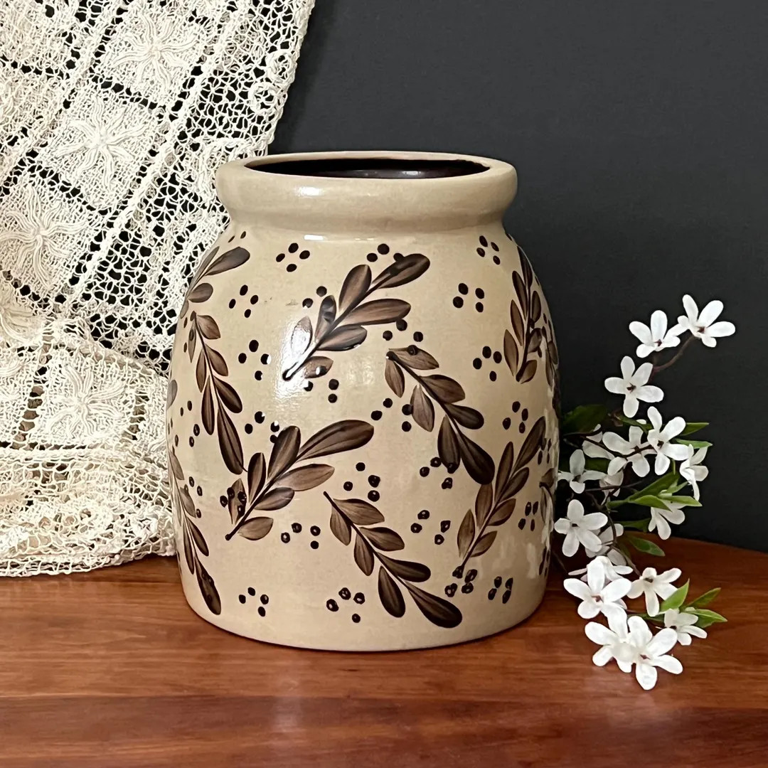 Beaumont Brothers Pottery “brown Leaves” Salt Glaze Stoneware Crock Utensil Holder - Etsy | Etsy (US)