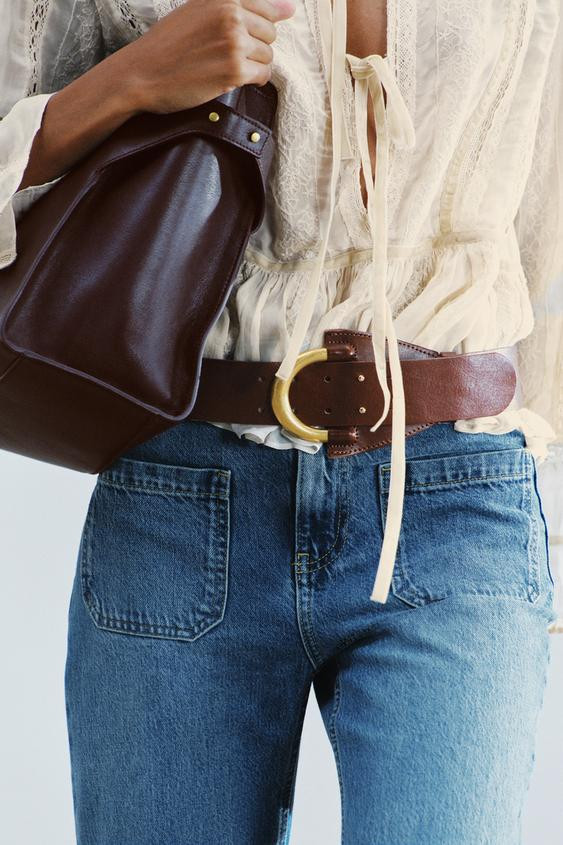 Zara - Wide Belt With Metal Buckle - Brown - 32 (Us 32) - Woman | Zara US