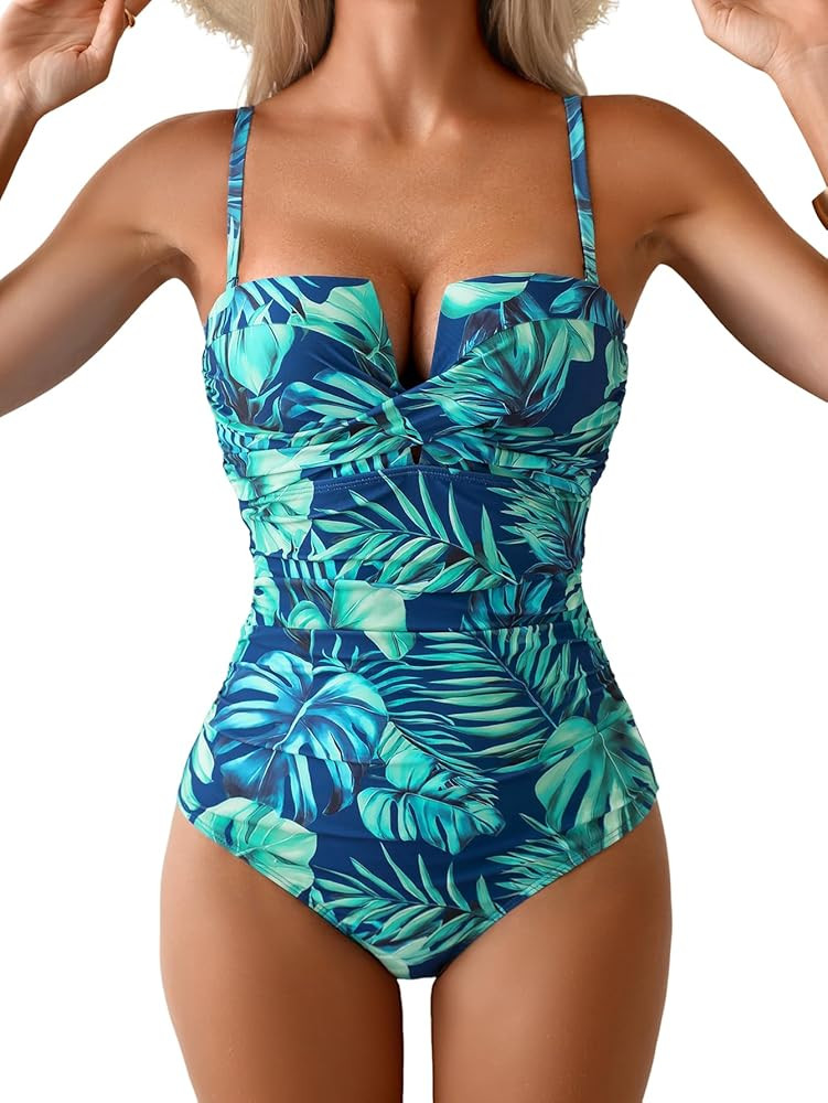 Eomenie Women's Push Up Wrap Front Swimsuit One Piece Tummy Control Bathing Suits Bandeau Support... | Amazon (US)