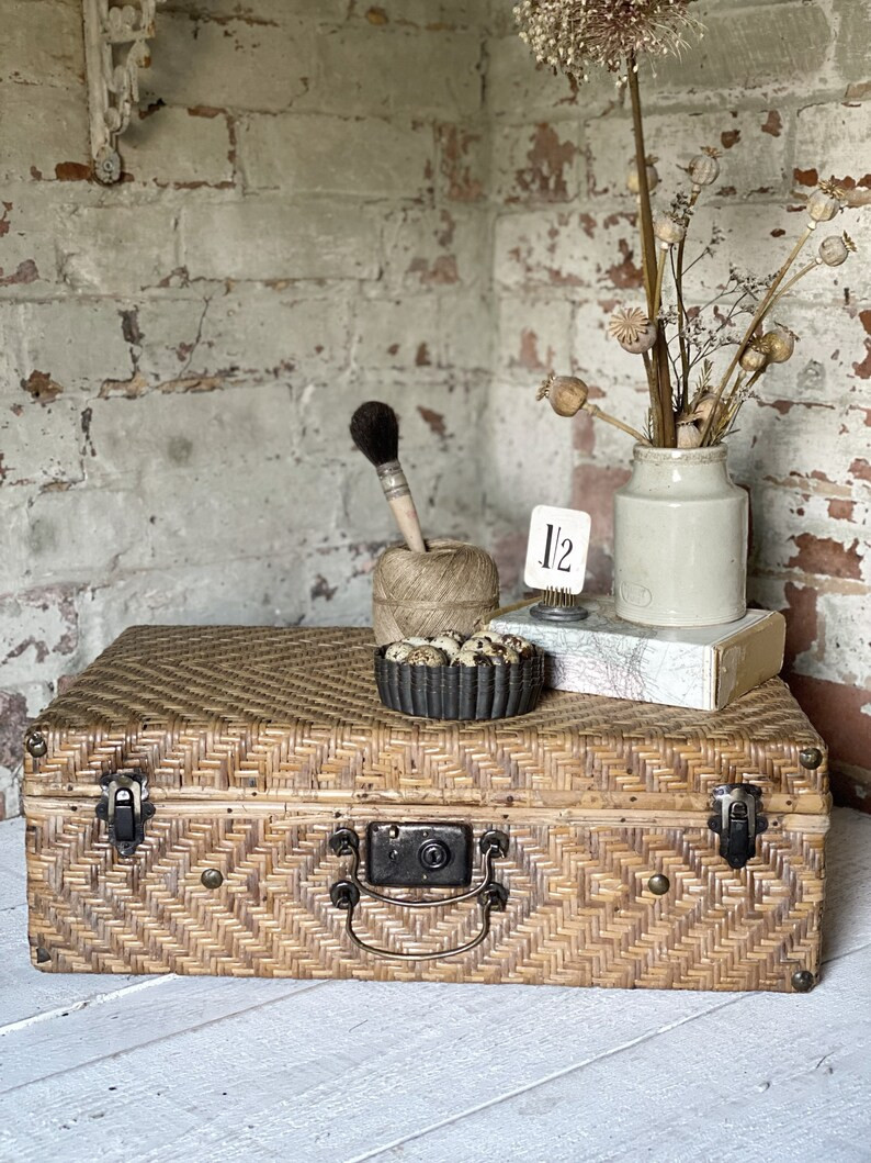 A Vintage French Ratan Suitcase With Lining | Etsy | Etsy (US)