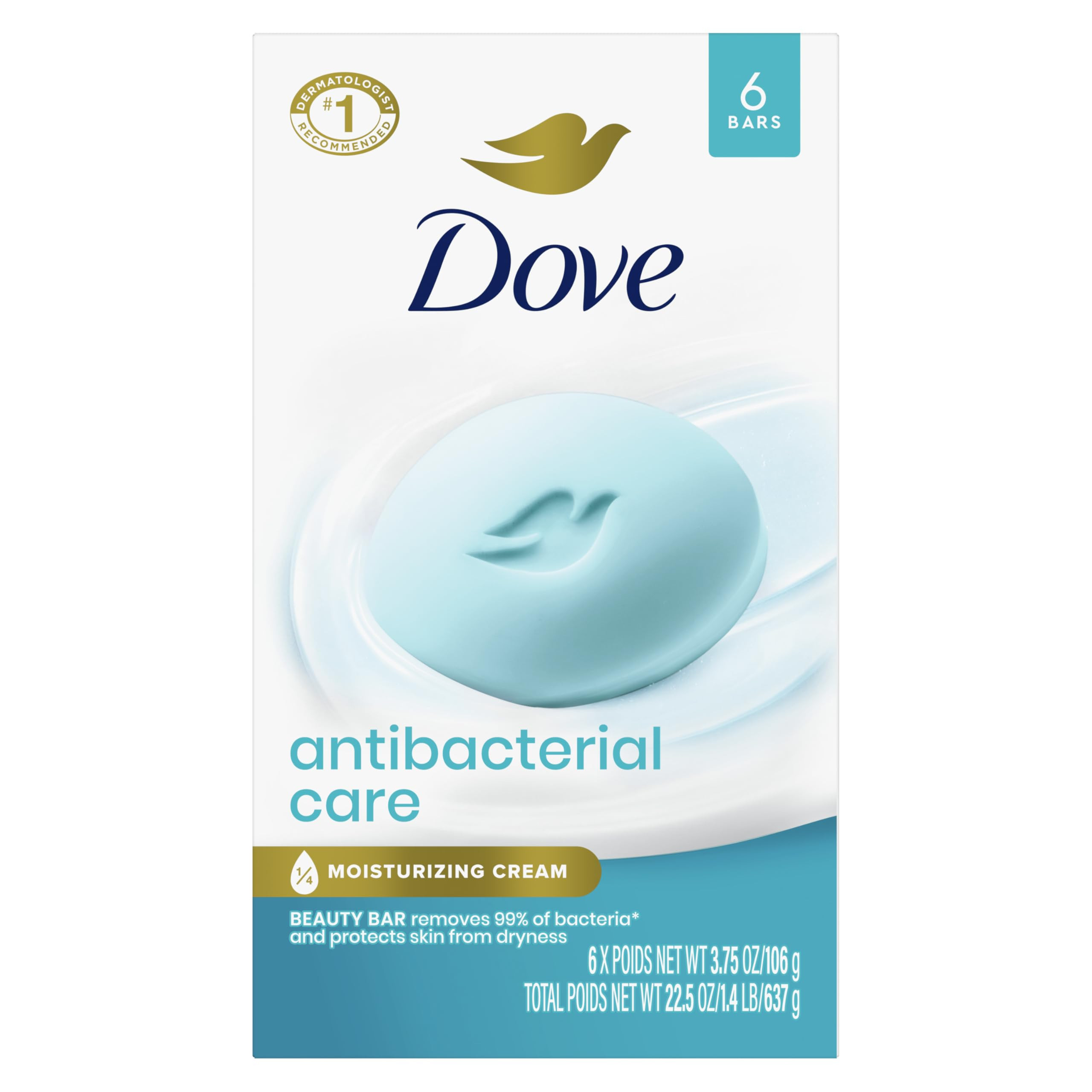 Dove Beauty Bar Soap Antibacterial Care 6 Count For Clean, Moisturized Skin, Removes Bacteria 3.7... | Amazon (US)