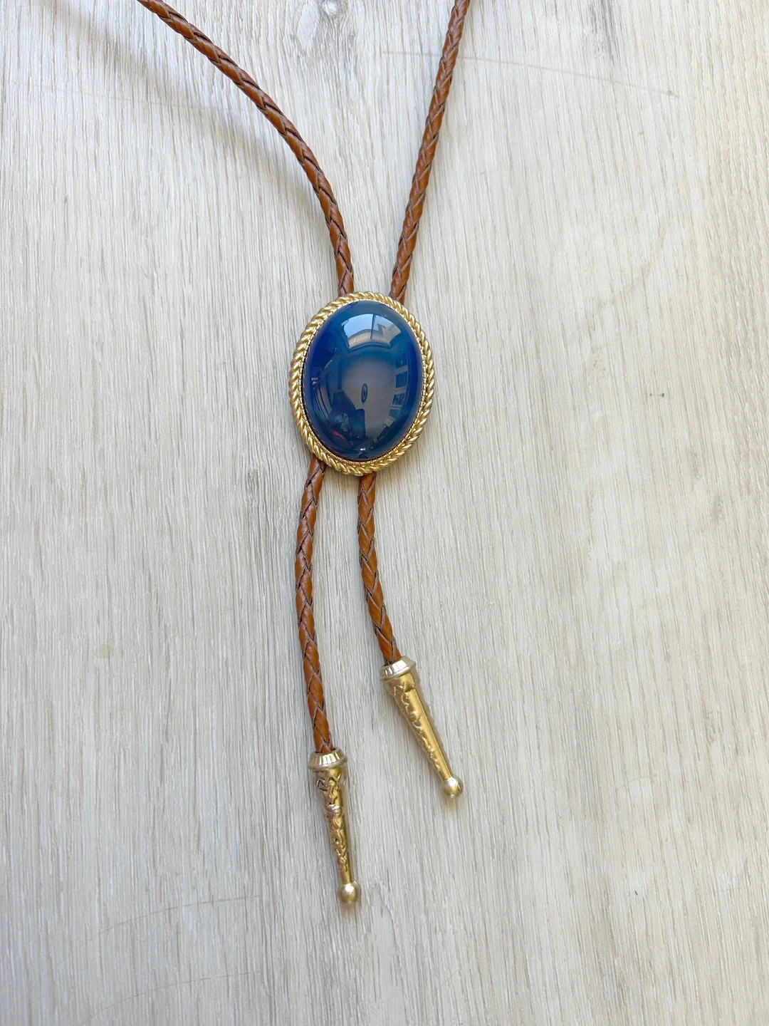Genuine Blue Stone Bolo Tie : Southwestern Gold Leather Cowboy Necklace | Etsy (US)