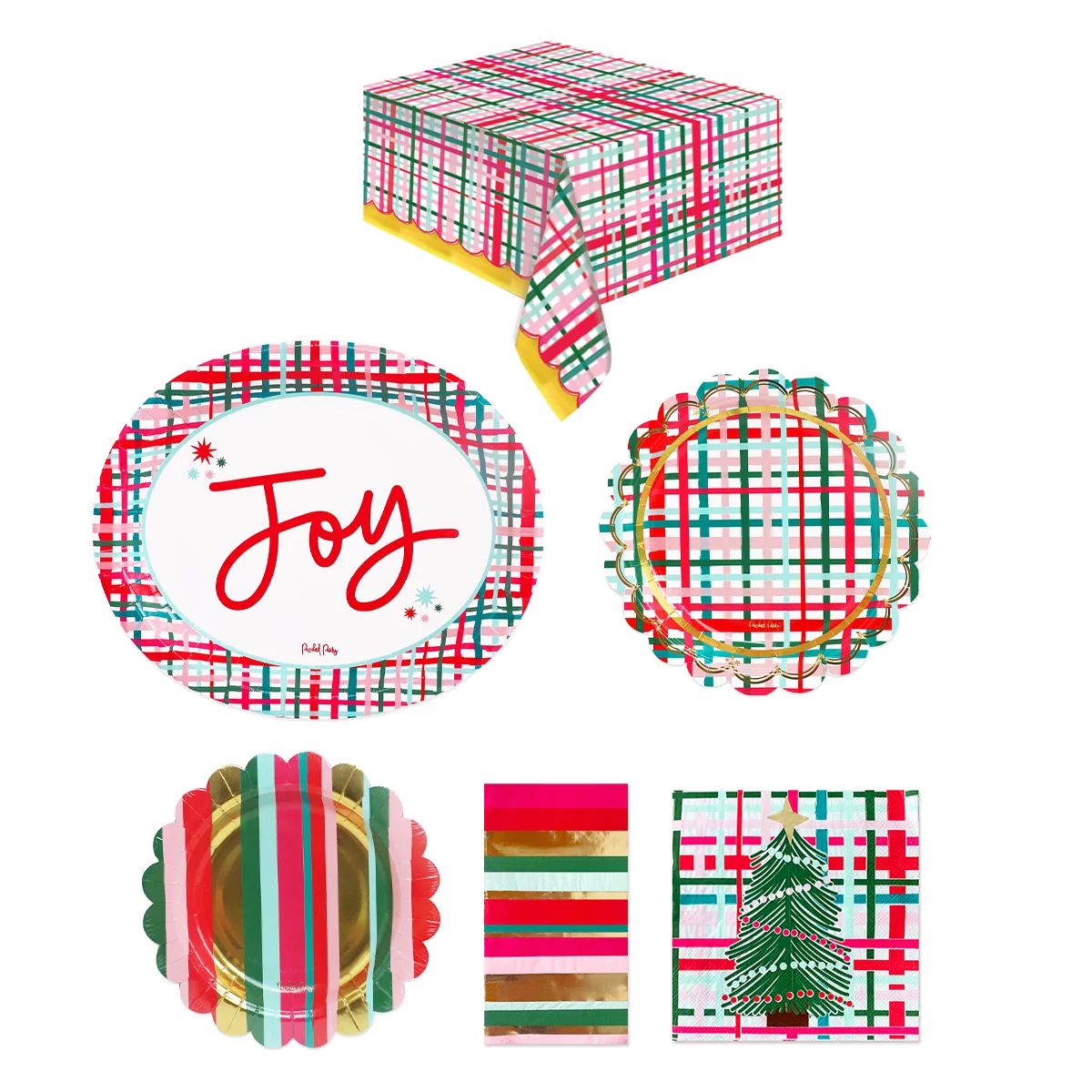 Packed Party Christmas Stripe Party Bundle, Paper Plates, Napkins and Tablecloth, 65 pcs, Serves ... | Walmart (US)