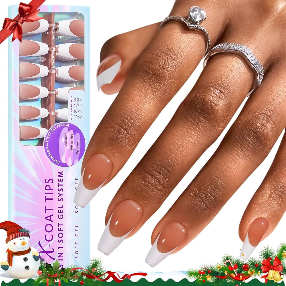 BTArtboxnails French Gel Nail Tips - French Tip Press on Nails Brown Medium Coffin X-coat Tips Pr... | Amazon (US)