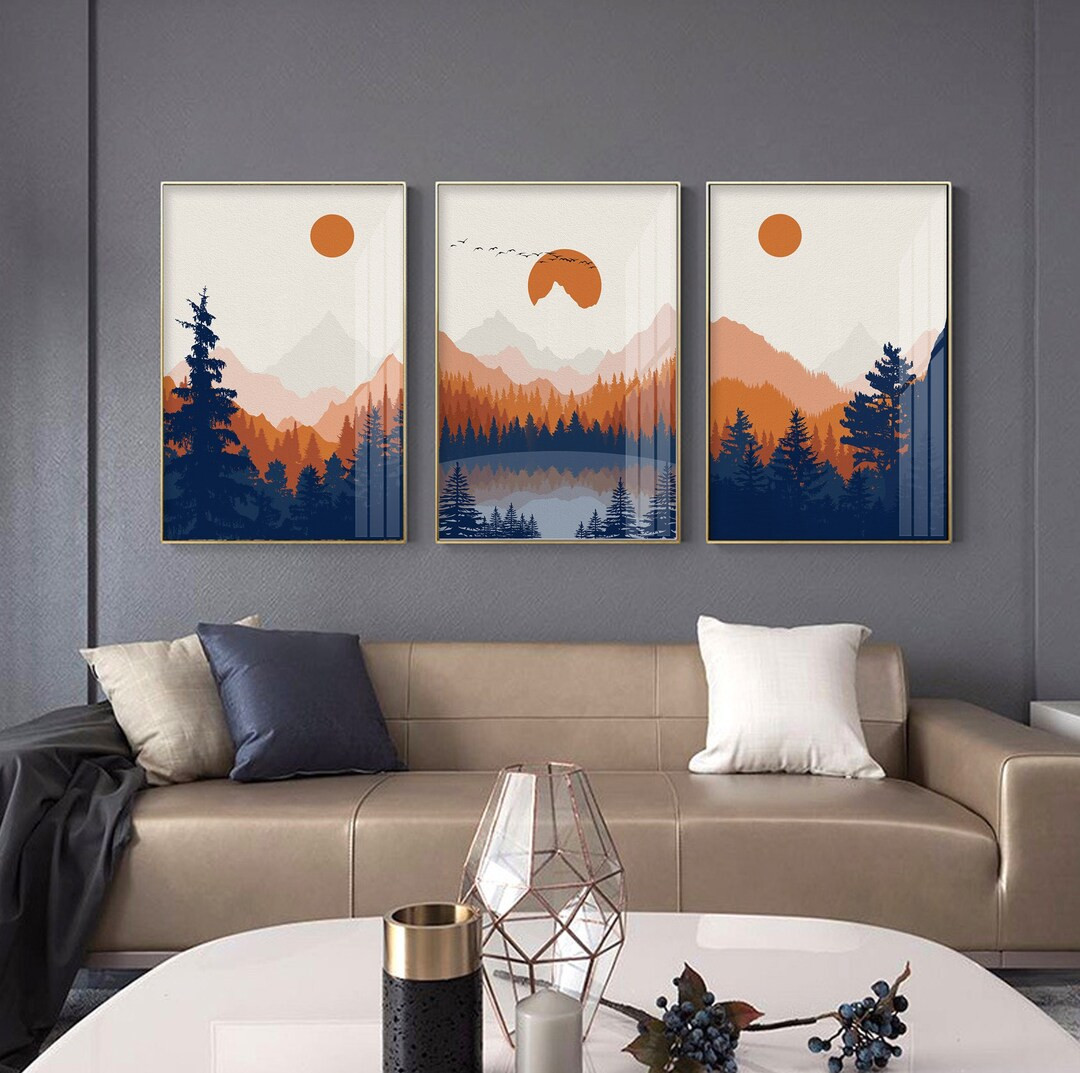 Set of 3 Mountain Prints. Three Piece Abstract Orange Deep - Etsy.de | Etsy (DACH)
