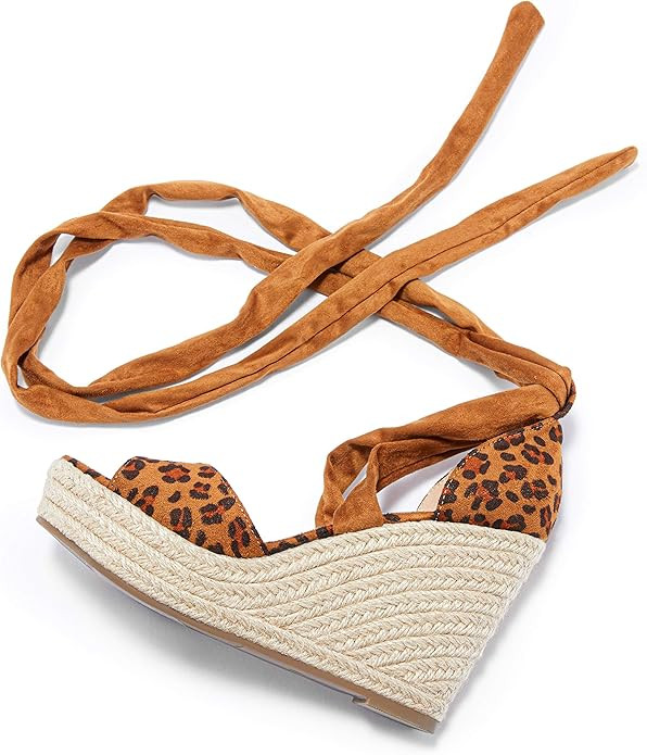 Huiyuzhi Womens Lace Up Platform Wedge Espadrille Sandals Open Toe Cross Slingback Summer Shoes | Amazon (US)