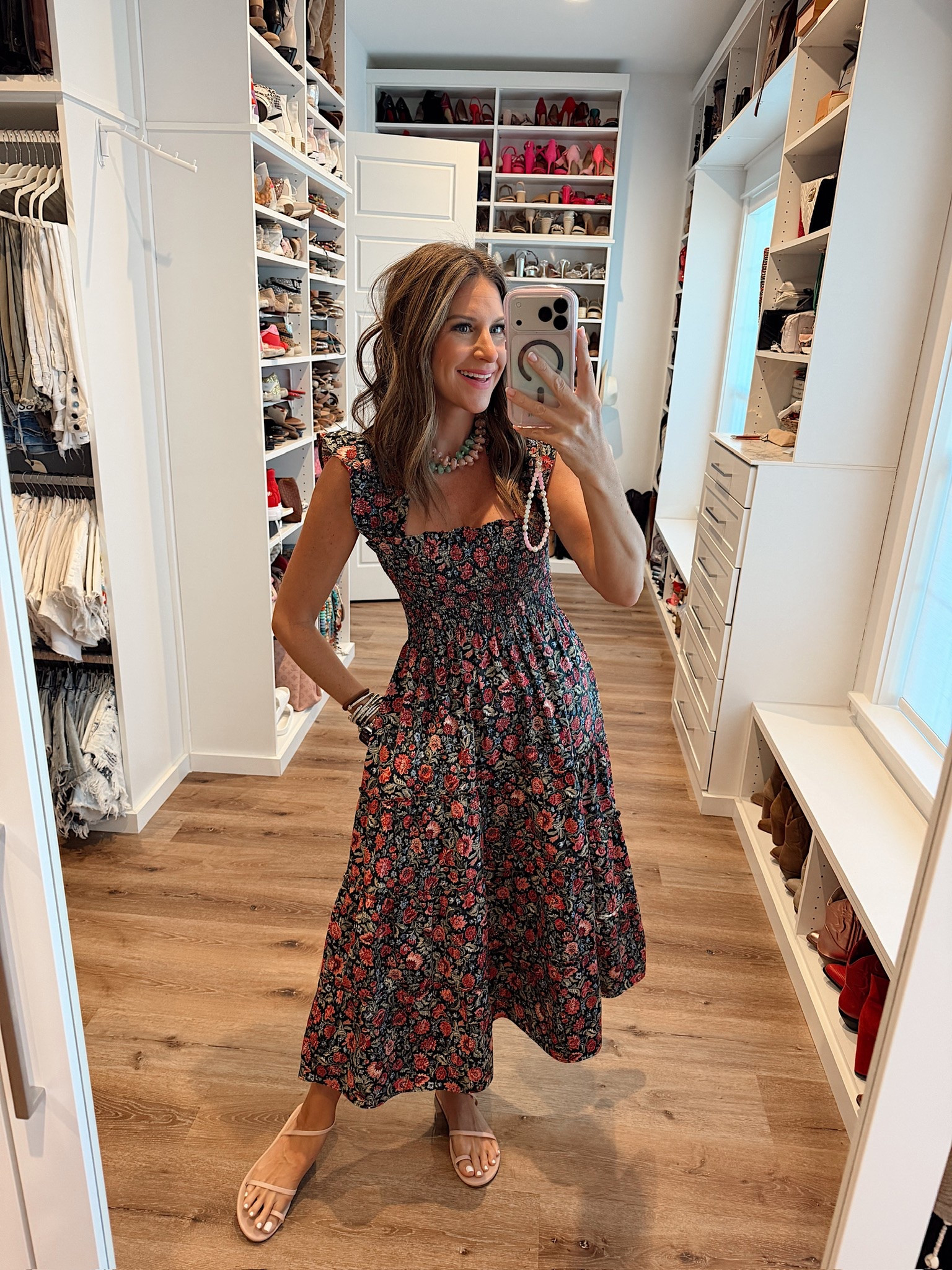 In a small Ellie nap dress, necklaces, sandals and accessories- fits tts.

#LTKootd #LTKgrwm #LTKSeasonal