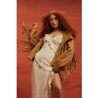 Womens Fringe Detail Suede Look Biker Jacket - Brown - 4 | boohoo (US & Canada)