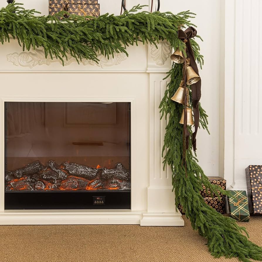 MISSPIN 9FT Artificial Norfolk Pine Garlands, Real Touch Winter Pine Garland, Green Artificial Gr... | Amazon (US)