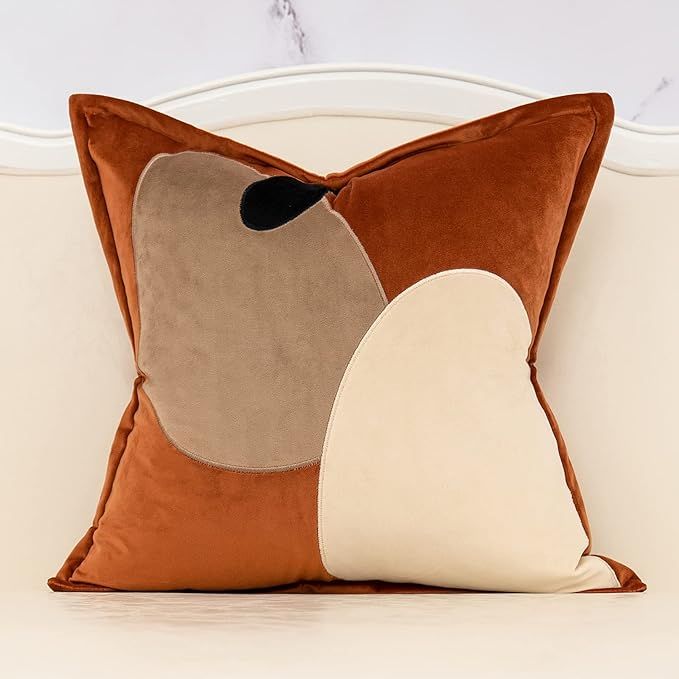 Yangest Dark Orange Decorative Velvet Throw Pillow Cover with Cloth Texture Patchwork Cushion Cas... | Amazon (US)