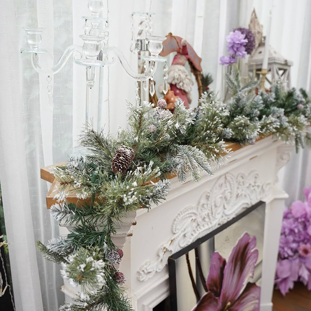 Pre-Lit Artificial Christmas Garland, Snowy Garland, White Lights 50, Decorated with Pine Cones, ... | Amazon (US)