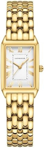 Gold Watches for Women with Vintage Rectangular Case,White Roman Dial,Stainless Steel Band,Adjust... | Amazon (US)