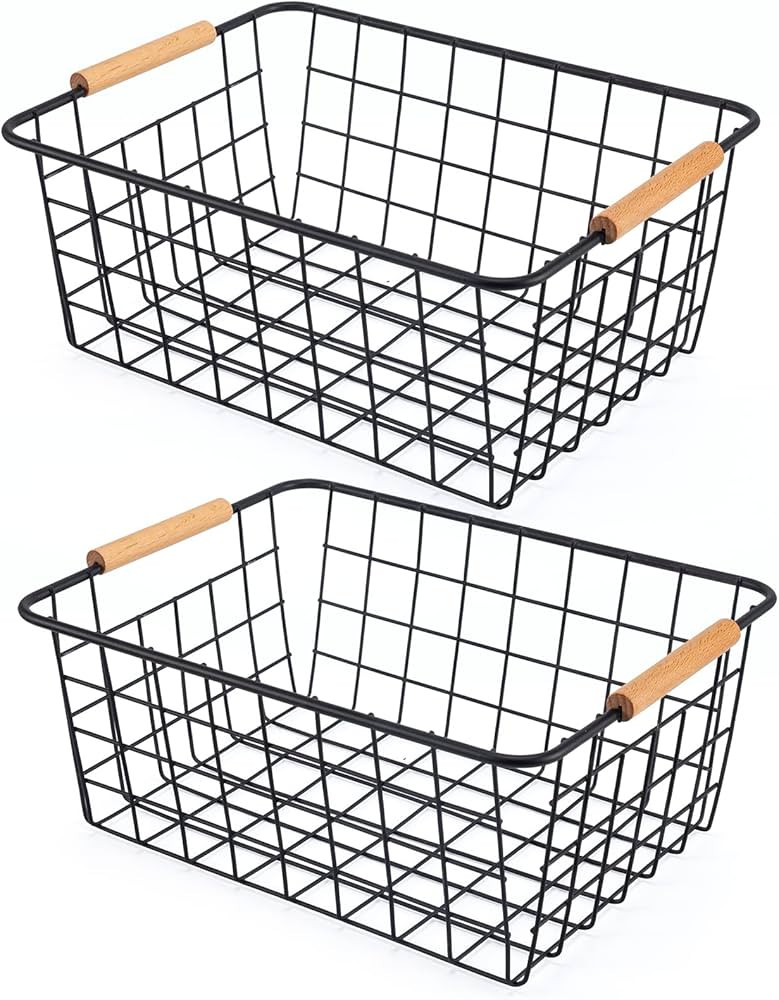 Wire Basket 2 Pcs Wire Storage Baskets Wire Baskets Organizing with Wooden Handles Wire Basket Pa... | Amazon (US)