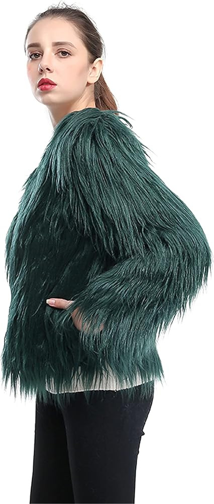 Dikoaina Women's Solid Color Shaggy Faux Fur Coat Jacket | Amazon (US)