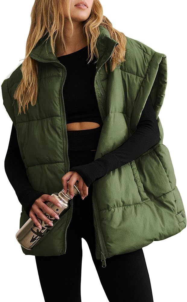 Women's Winter Crop Puffer Vest Lightweight Warm Flysleeve Stand Collar Padded Puffy Jackets Coat... | Amazon (US)