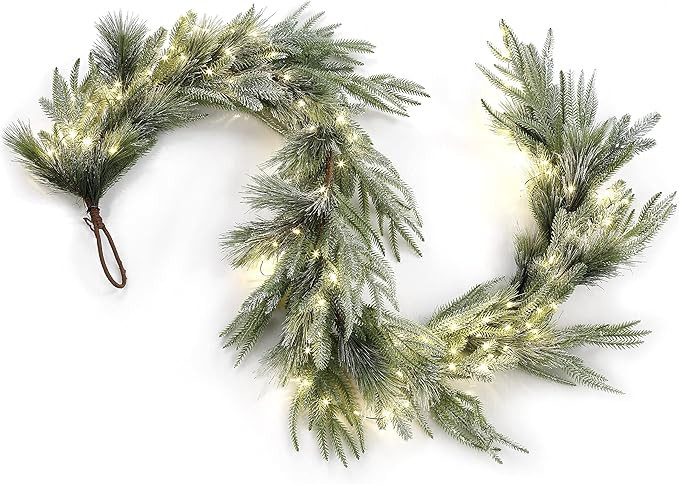 LampLust Winter Garland with Lights - 100 LED Lights, 6 Feet, Lighted Garland with Pine Branches ... | Amazon (US)