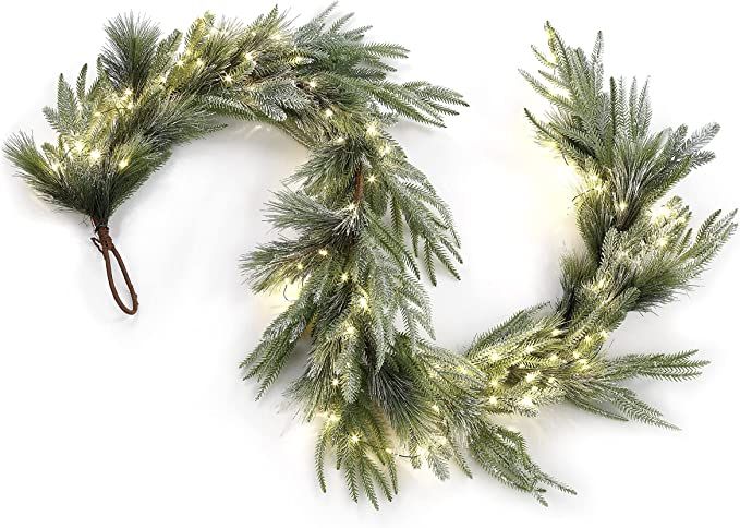 LampLust Winter Garland with Lights - 100 LED Lights, 6 Feet, Lighted Garland with Pine Branches ... | Amazon (US)