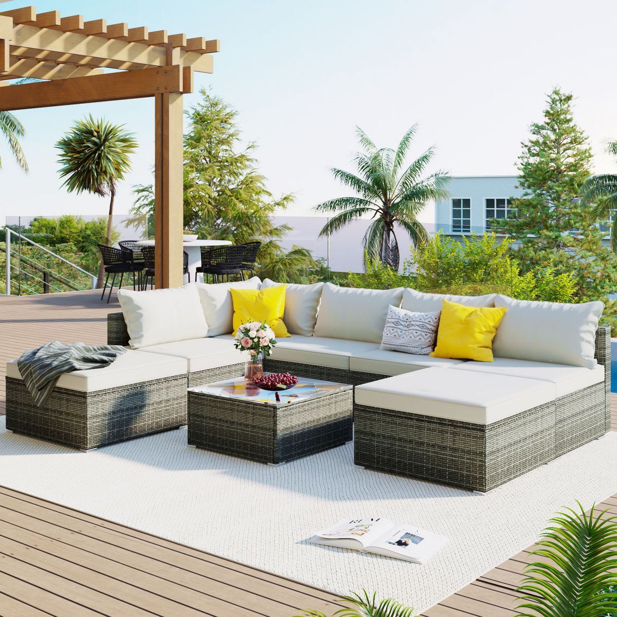 8-Pieces Outdoor Patio Furniture Sets, Garden Conversation Wicker Sofa Set, Single Sofa Combinabl... | Target
