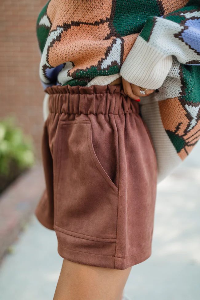 Final Moments Brown Suede Shorts | Pink Lily