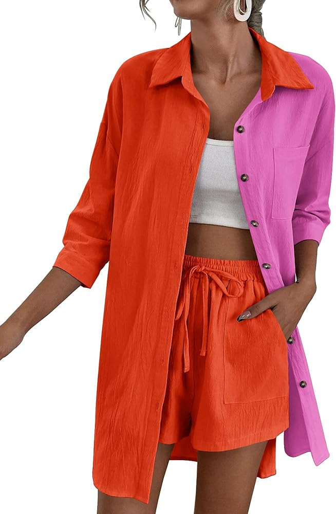 Zeagoo Women’s 2 Piece Lounge Tracksuit Outfit Sets Cotton Linen High Low Shirt and Drawstring ... | Amazon (US)