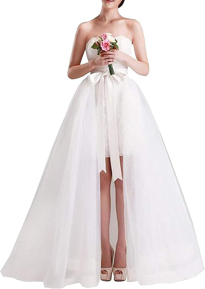 Women Wedding Maxi Tulle Skirts Detachable Train Overskirt Overlay Long Bridal | Amazon (US)