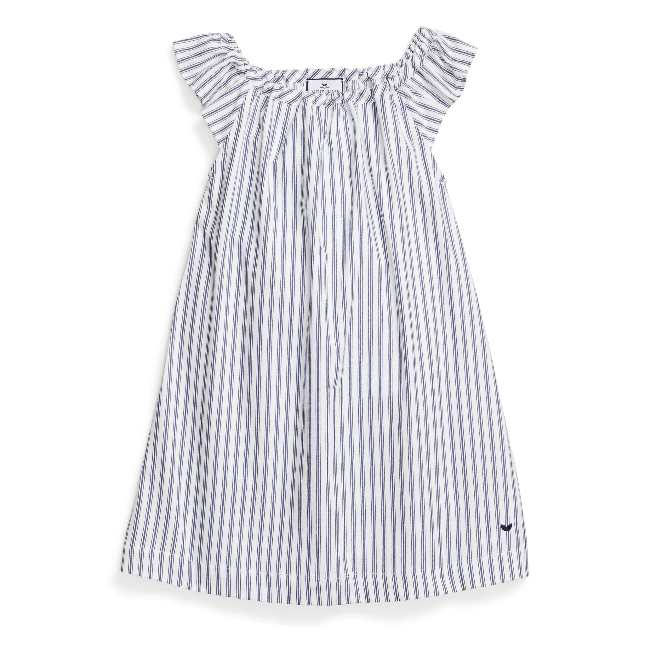 Girl's Twill Isabelle Nightgown in Navy French Ticking | Petite Plume