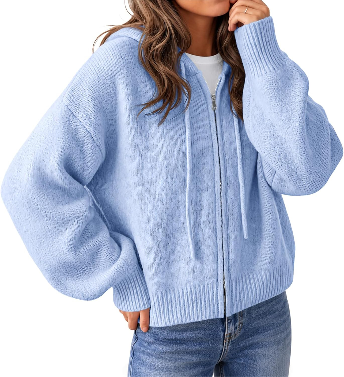 Saodimallsu Womens Zip Up Hooded Cardigan Sweaters Knit Jacket Outerwear | Amazon (US)