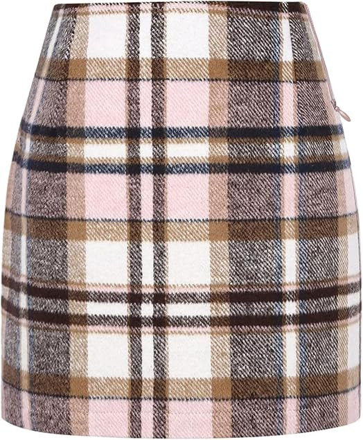 Women Plaid Mini Skirt Fall Winter High Waisted Pencil A Line Skirt | Amazon (US)