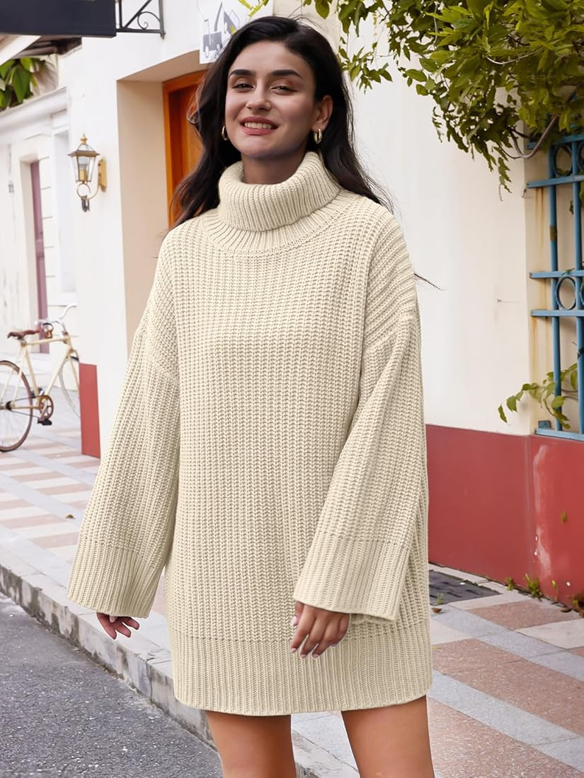 LILLUSORY Womens Turtleneck Oversized Knit Pullover Sweaters 2023 Fall Long Sleeve Loose Short Sweat | Amazon (US)