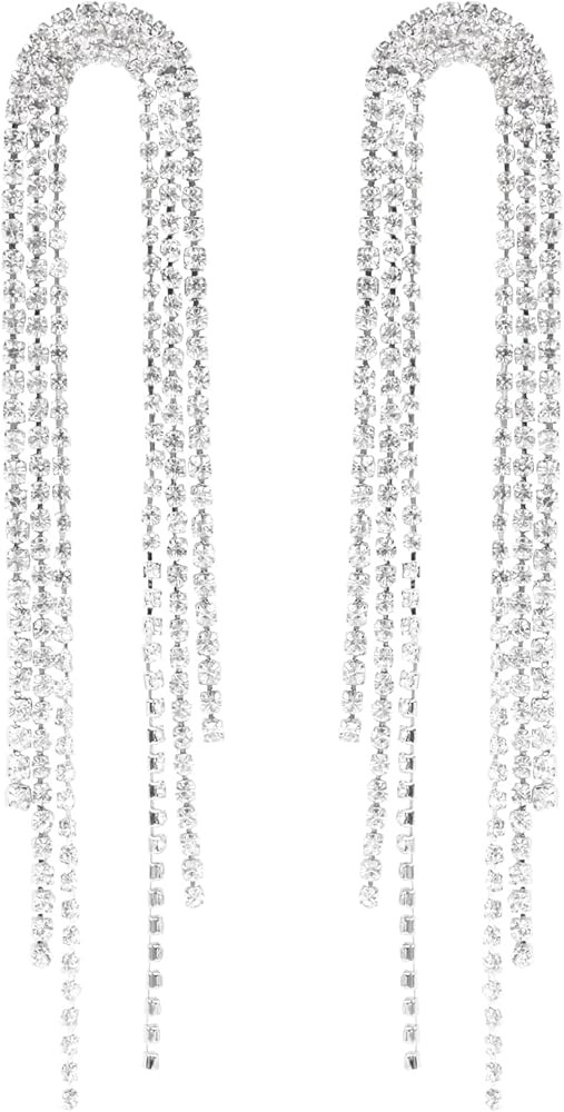 Earrings Dangling for Women Sparkly Silver Dangle Earrings Girls Long Chandelier Earrings Tassel ... | Amazon (US)