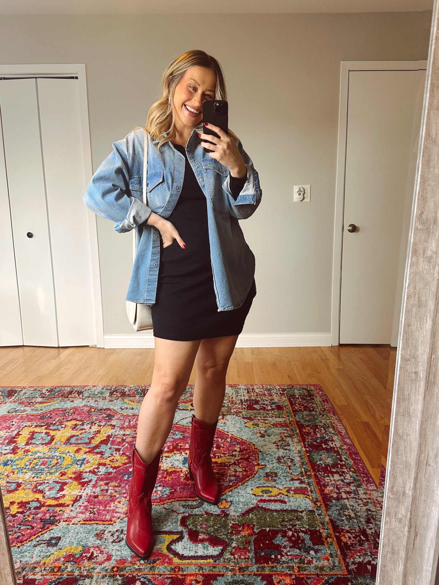 Last minute Valentine’s Day outfits / dress is not maternity but fits great over the bump #valentinesday #datenight #cowboyboots 

#LTKfindsunder50 #LTKbump #LTKshoecrush