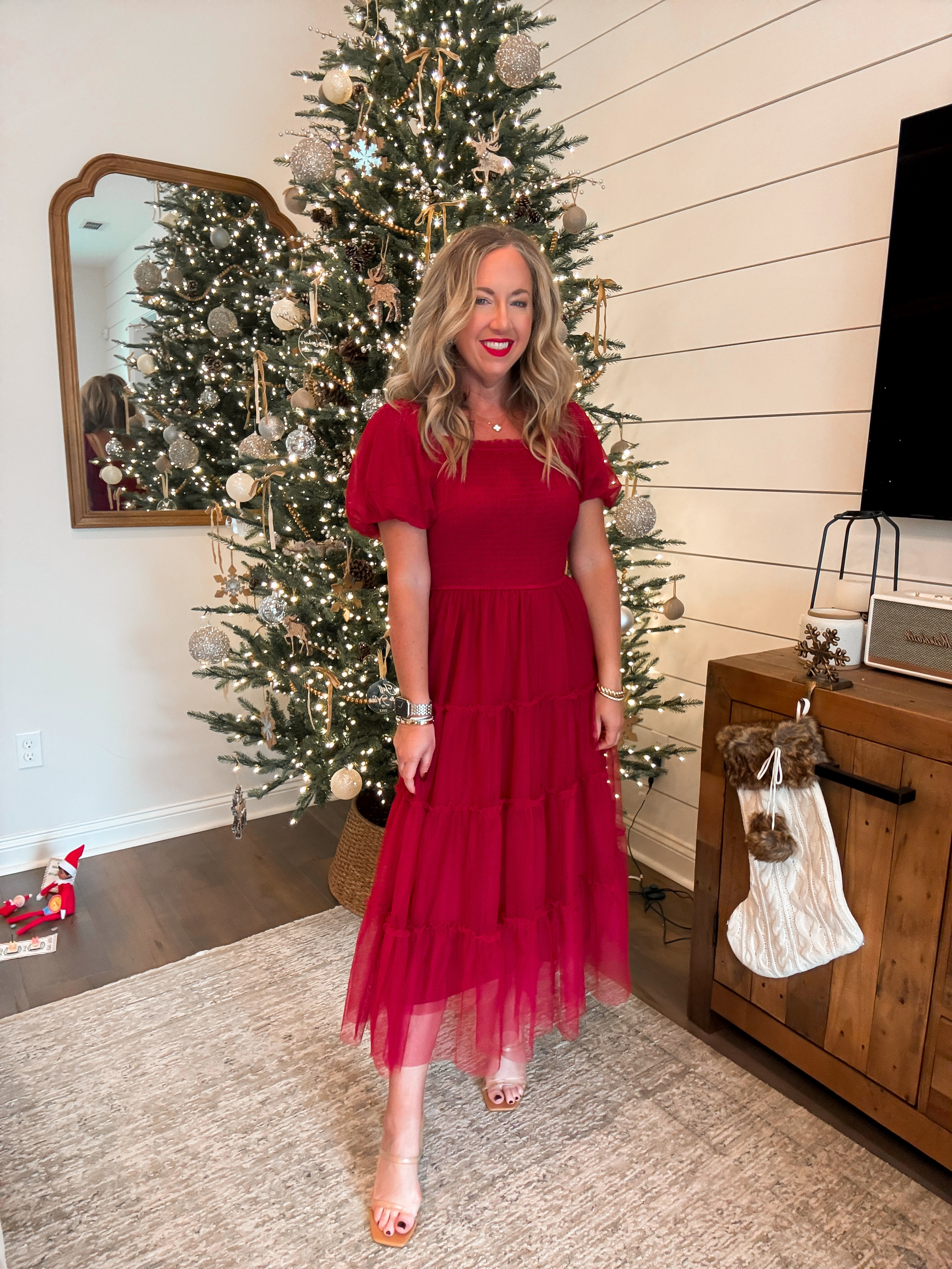 Feeling festive in this gorgeous red midi dress, perfect for holiday parties and special occasions! Holiday fashion, winter style, wine red tulle, Christmas outfit, affordable women's clothing, Amazon fashion. Wearing size S. ✨
 

 #LTKHoliday #LTKFindsUnder50