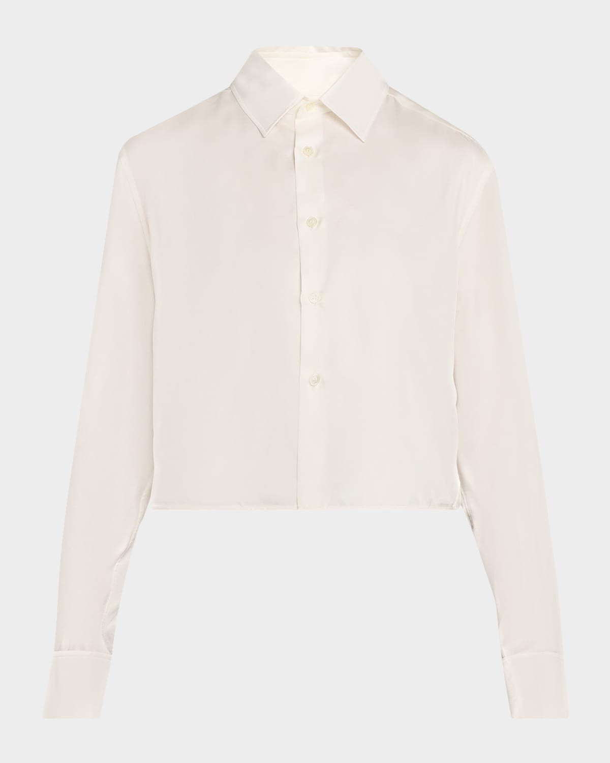 Silk Twill Crop Button-Down Shirt | Neiman Marcus