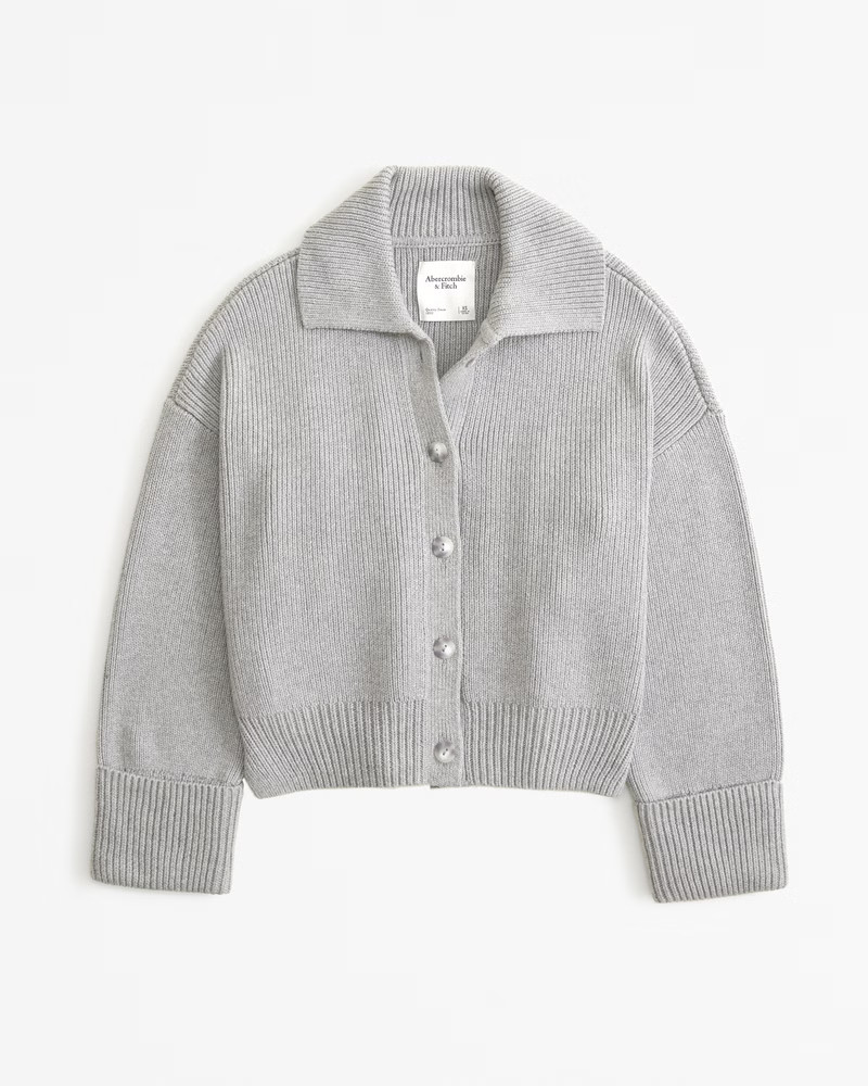 Abercrombie & Fitch Women's Collared Cardigan in Grey - Size L | Abercrombie & Fitch (US)