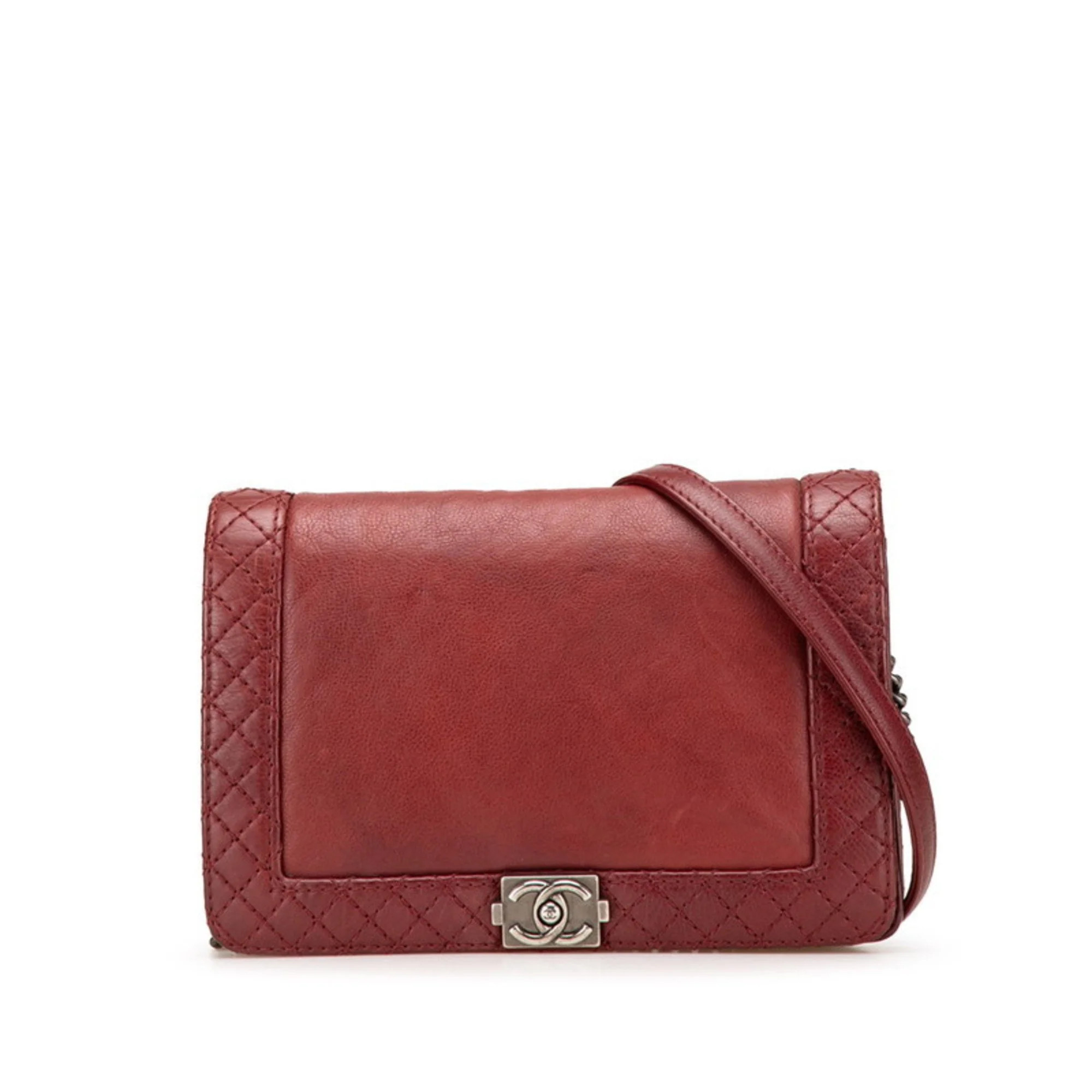 Chanel Boy Chanel Wine Leather Shoulder Bag (Pre-Owned) | Shop Simon