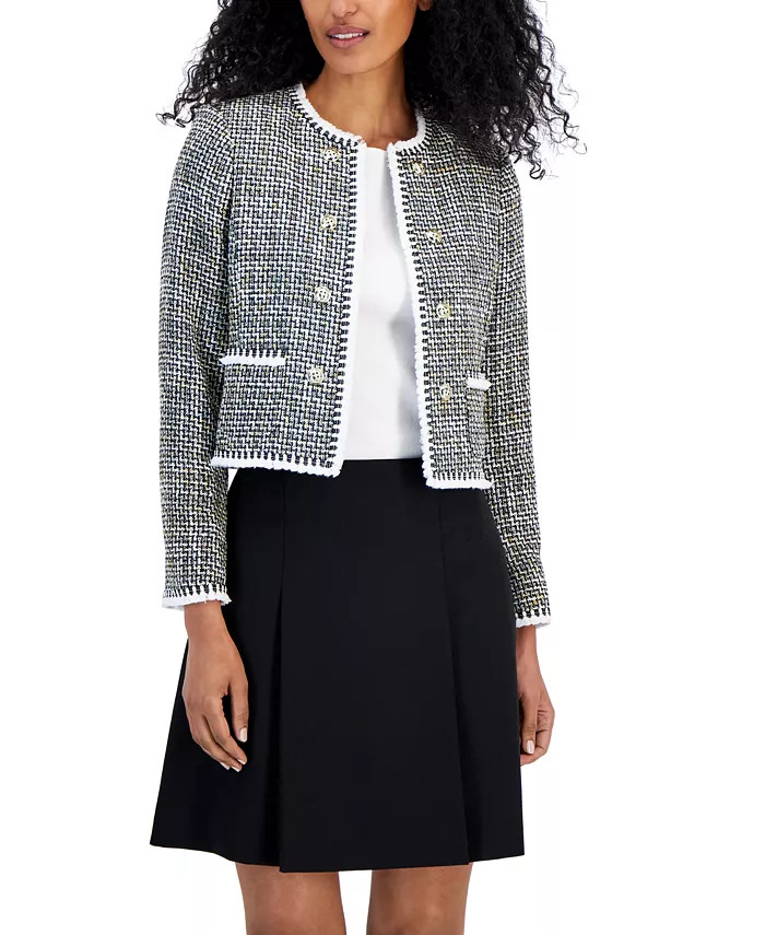 Women's Tweed Button-Front Fringe-Trim Blazer | Macy's
