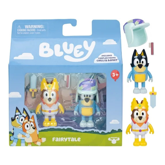 Bluey Fairytale Figure 2-Pack, 2.5 in Figures of Costume Chilli and Bandit Wearing His Hat, Ages ... | Walmart (US)