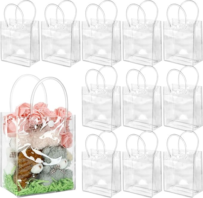 BadenBach 24 PCS Small Clear Gift Bags with Handle,5.1" x 5.9" x 2.8",Tiny Plastic Clear Gift Bag... | Amazon (US)