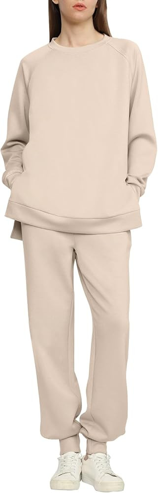 ANRABESS Women 2 Piece Outfits Sweat Set Crewneck Sweatshirts Jogger Sweatpants 2023 Fall Trendy ... | Amazon (US)