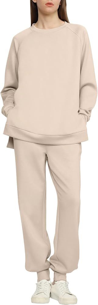 ANRABESS Women 2 Piece Outfits Sweat Set Crewneck Sweatshirts Jogger Sweatpants 2023 Fall Trendy ... | Amazon (US)