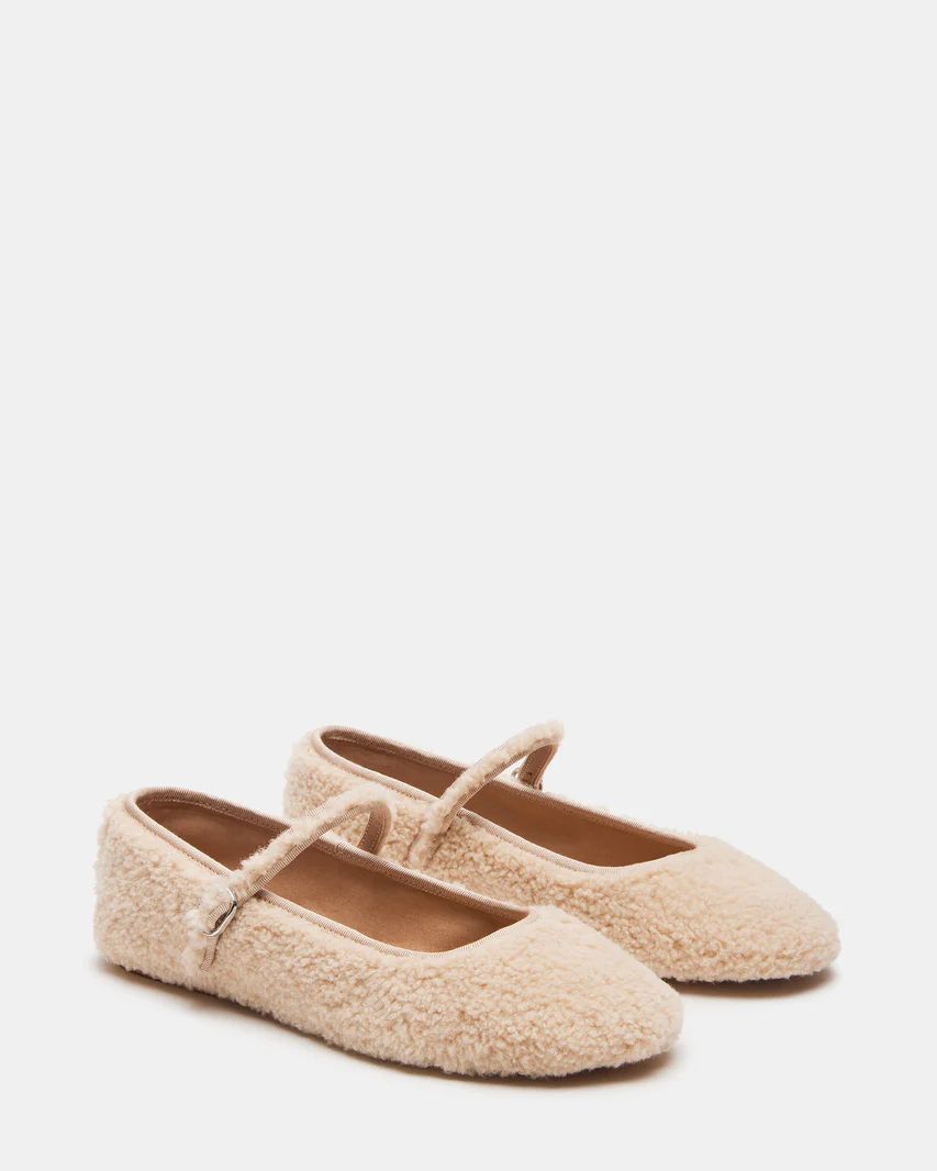 VINETTA Faux Shearling Natural Mary Jane Ballet Flat | Women's Flats | Steve Madden (US)