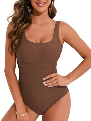 One Piece Swimsuit for Women Tummy Control Bathing Suits Scoop Neck Square Back Swimwear | Amazon (US)
